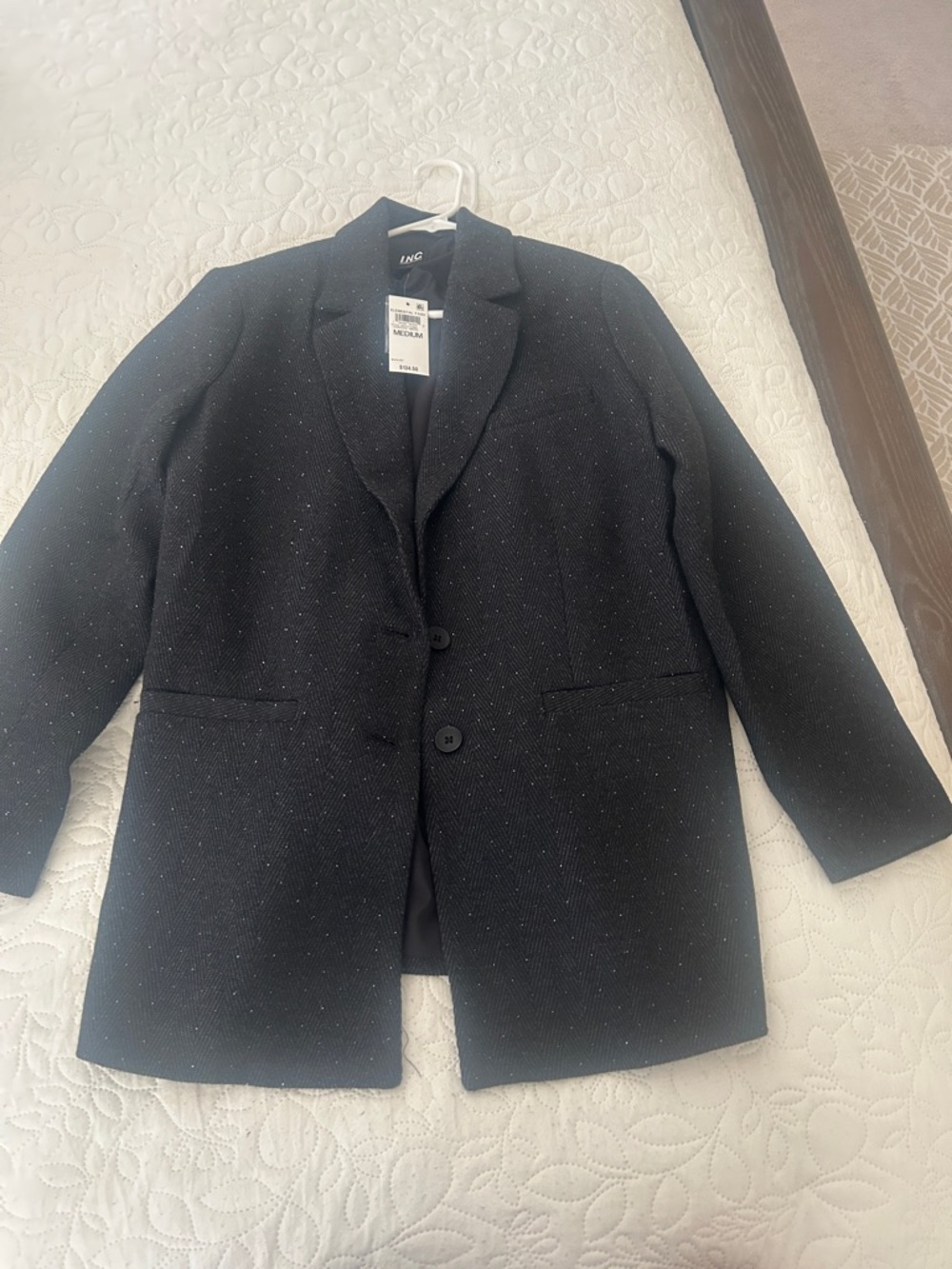 INC International Concepts Black Sparkle Two-Button Blazer